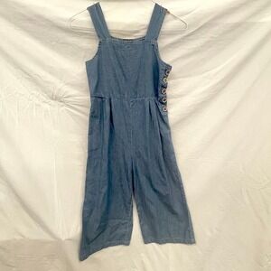 My‎ Michelle Girl Blue Denim Chambray Wide Leg Jumpsuit Kids Size Large